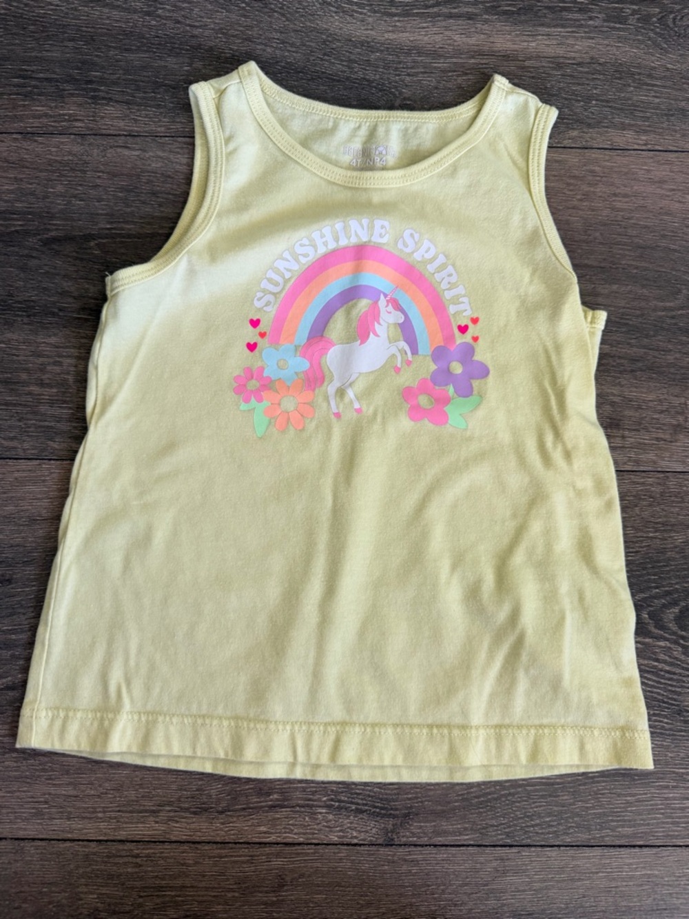 Sz 4t Sunshine Spirit Unicorn Tank Top for Kids - Yellow